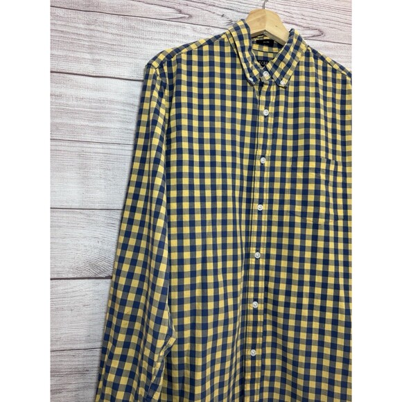 J Crew Shirt Men Turmeric Navy Mercantile Slim Flex Washed Gingham Button Down M - Picture 2 of 6